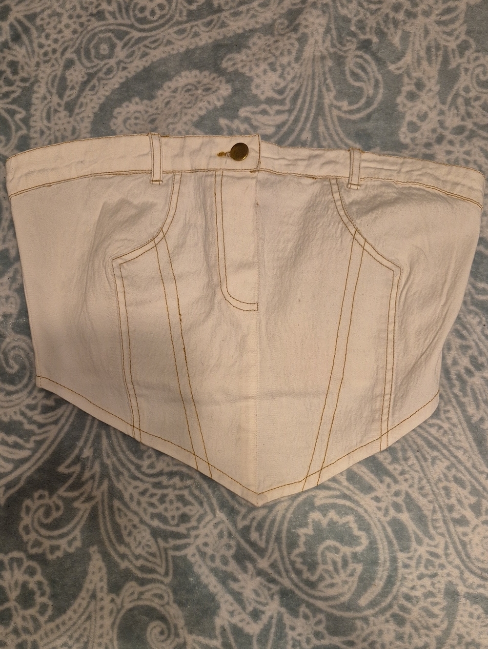 White Denim Strapless Corset Crop Top